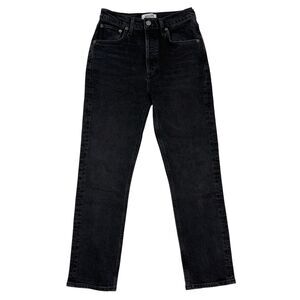 Agolde Jeans Size 25 Black Riley High Rise Straight Crop Button Fly Denim
